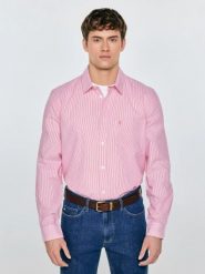 Koszula męska w prążek czerwona Cosiser 603. Czerwone koszule męskie Big Star, l, bez wzorów, z bawełny, eleganckie, bez kołnierzyka, bez ramiączek. Za 199.99 zł.