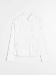 Koszula z krytą plisą i falbaną - biały. Białe koszule damskie Sinsay, l, bez wzorów, bez kołnierzyka, bez ramiączek. Za 49.99 zł.