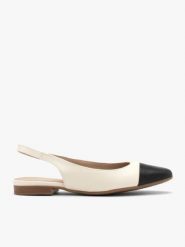 Kremowo czarne baleriny typu slingback. Brązowe baleriny damskie Brawo sp. z o.o., bez wzorów, z gumy, bez obcasa, na płaskiej podeszwie. Za 329.99 zł.