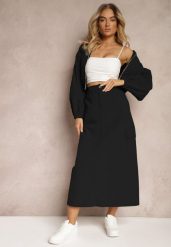 Czarny Casualowy Komplet 2-Częściowy Rozpinana Bluza i Spódnica z Kieszeniami na Klapy Lennira. Czarne bluzy damskie Renee, l, bez wzorów, eleganckie, proste. Za 139.99 zł.