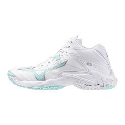 Buty do siatkówki damskie, Wave Lightning Z8 Mid. Białe obuwie sportowe damskie Mizuno, bez wzorów, z materiału, do siatkówki, mizuno wave. Za 569.99 zł.