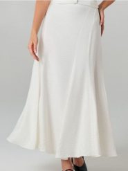 Spódnica midi syrenka z ozdobnymi przeszyciami - kremowy. Białe spódnice damskie Sinsay, l, bez wzorów, midi. Za 49.99 zł.