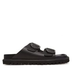 Klapki Genuins. Czarne klapki damskie Genuins, bez wzorów, bez obcasa. Za 249.99 zł.