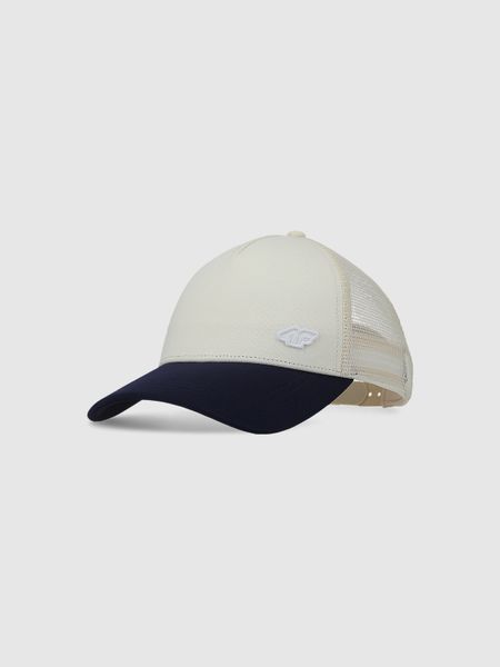 4F Czapka z daszkiem trucker uniseks - biała S/M. Niebieskie czapki i kapelusze damskie 4f, na lato, z aplikacjami, z elastanu, sportowe. W wyprzedaży za 39.99 zł.