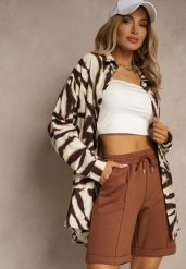 Brązowe Casualowe Szorty High Waist z Kieszeniami Wykończone Gumką Shezetta. Brązowe szorty damskie Renee, na lato, l, bez wzorów, z materiału, klasyczne, z podwyższonym stanem. Za 44.99 zł.