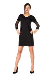 Czarna Dopasowana Sukienka z Transparentnym Rękawem 3/4. Czarne sukienki damskie Merribel, m, bez wzorów, z bawełny, wizytowe, bez kołnierzyka, bez ramiączek, dopasowane. Za 108.90 zł.
