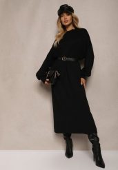 Czarna Pudełkowa Sukienka z Wiskozą i Półgolfem Salindra. Czarne sukienki damskie Renee, bez wzorów, z wiskozy, eleganckie, bez kołnierzyka, bez ramiączek, midi, kopertowe. Za 119.99 zł.