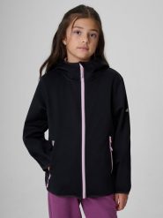 4F Kurtka softshell wiatroodporna membrana 5000 dziewczęca - czarna 158 (12-13 lat). Czarne kurtki i płaszcze dla dziewczynek 4f, bez wzorów, z materiału, bez kaptura. Za 169.99 zł.