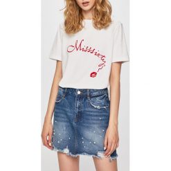 Miss Sixty - Spódnica. Niebieskie spódnice damskie Miss Sixty, m, z aplikacjami, z bawełny, casualowe, mini, dopasowane. W wyprzedaży za 299.90 zł.