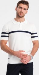 Ombre Koszulka męska polo z miękkiej dzianiny z kontrastowymi pasami - biała V1 OM-POSS-0118 L. Białe koszulki polo męskie Ombre, l, bez wzorów, z dzianiny, bez ramiączek. Za 69.99 zł.