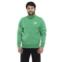 Bluza z zamek błyskawiczny na siłownia na czas wolny. Zielone bluzy męskie LEONE 1947 APPAREL, bez wzorów, z bawełny, bez kaptura. W wyprzedaży za 151.56 zł.