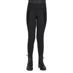 Dziewczęce legginsy jeździeckie z pełną przyczepnością QHP Zahra. Czarne legginsy dla dziewczynek QHP, bez wzorów, z materiału. Za 232.00 zł.
