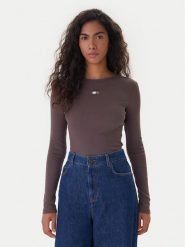 Tommy Jeans Bluzka DW0DW20178 Brązowy Slim Fit. Brązowe bluzki damskie Tommy Jeans, xs, bez wzorów, z bawełny, bez kołnierzyka, bez ramiączek. Za 189.99 zł.