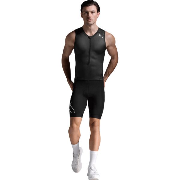 Kombinezon triathlonowy męski 2XU Core. Czarne buty sportowe męskie 2XU, bez zapięcia, rowerowe. Za 559.99 zł.