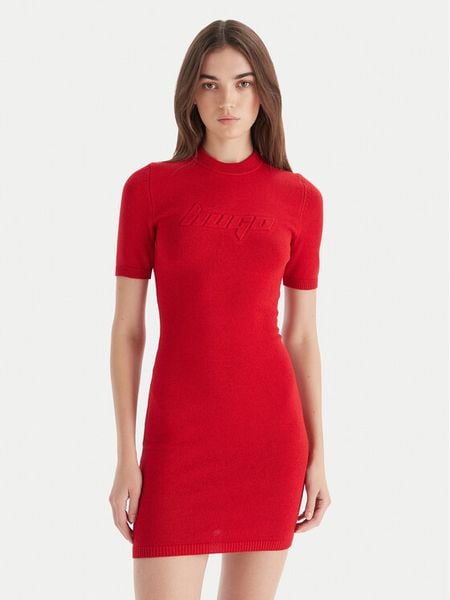 HUGO Sukienka dzianinowa Sbloggy 50543324 Czerwony Slim Fit. Czerwone sukienki damskie Hugo, xs, bez wzorów, z dzianiny, bez kołnierzyka, bez ramiączek. Za 449.99 zł.