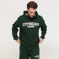 Bluza męska fitness z kapturem zielona Varsity. Zielone bluzy sportowe męskie GYMBEAM, m, bez wzorów, z bawełny, z kapturem, na fitness i siłownię. Za 139.90 zł.