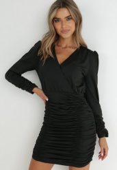 Czarna Sukienka Thaelolis. Czarne sukienki damskie Born2be, l, bez wzorów, z satyny, wizytowe, bez kołnierzyka, bez ramiączek, mini, dopasowane. Za 129.99 zł.