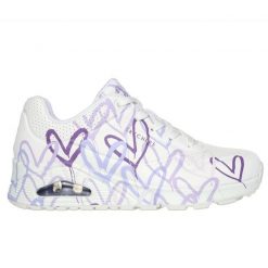 Buty Skechers Spread The Love W 155507WLPR białe. Białe obuwie sportowe damskie bez wzorów, ze skóry. Za 713.87 zł.