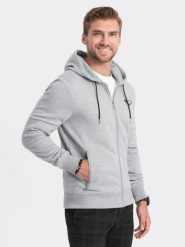 Bluza męska rozpinana z kapturem - szary melanż V2. Szare bluzy męskie Ombre Clothing, m, bez wzorów, z bawełny, z kapturem. W wyprzedaży za 69.99 zł.
