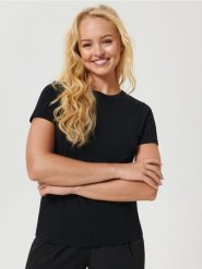 Koszulka - czarny. Czarne t-shirty damskie Sinsay, l, bez wzorów, z bawełny, bez kołnierzyka. W wyprzedaży za 6.99 zł.