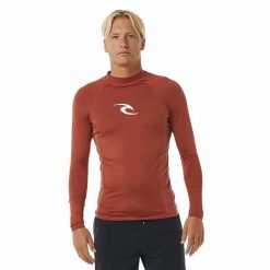 Męska koszulka do nurkowania z długim rękawem z lycry z filtrem UPF50. Czerwone koszulki sportowe męskie Rip Curl, m, bez wzorów, z elastanu, bez kołnierzyka, bez ramiączek. Za 173.11 zł.