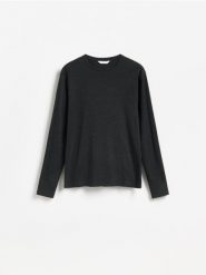 Longsleeve slim fit - ciemnoszary. Szare bluzki z długim rękawem męskie Reserved, l, bez wzorów, z bawełny, bez kołnierzyka. Za 79.99 zł.
