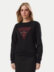 Guess Bluza W6BQ16 K6064 Czarny Regular Fit. Czarne bluzy damskie Guess, s, z aplikacjami, z bawełny, bez kaptura. Za 292.99 zł.