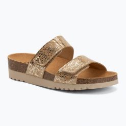 Klapki damskie Scholl Lusaka 2.0 Med. Brązowe klapki damskie Scholl, bez wzorów, z materiału, eleganckie, bez obcasa. Za 289.99 zł.