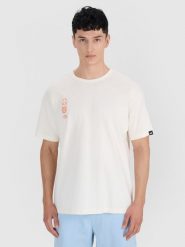 4F T-shirt oversize z nadrukiem męski - biały XL. Białe koszulki sportowe męskie 4f, m, bez wzorów, z bawełny, eleganckie, bez kołnierzyka. W wyprzedaży za 59.99 zł.
