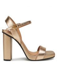 Tommy Hilfiger Sandały High Heel Golden Leather Sandal FW0FW08674 Złoty. Żółte sandały damskie Tommy Hilfiger, bez wzorów, ze skóry, bez obcasa, na słupku, bez zapięcia. Za 329.99 zł.