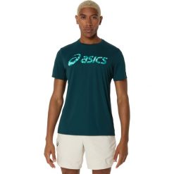 Koszulka Asics Match Graphic. Zielone koszulki sportowe męskie Asics, m, bez wzorów, z materiału, bez kołnierzyka, bez ramiączek, na fitness i siłownię. Za 193.80 zł.