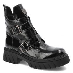 Czarne Botki Armodo Eleganckie Lakierowane Obuwie Damskie. Czarne botki damskie Armodo, z lakierowanej skóry, bez obcasa. Za 389.00 zł.