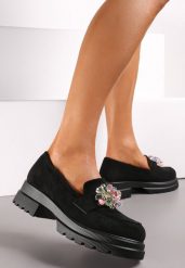 Czarne Mokasyny z Imitacji Zamszu z Kryształkami Aelara. Czarne mokasyny damskie Renee, z jeansu, eleganckie. Za 69.99 zł.