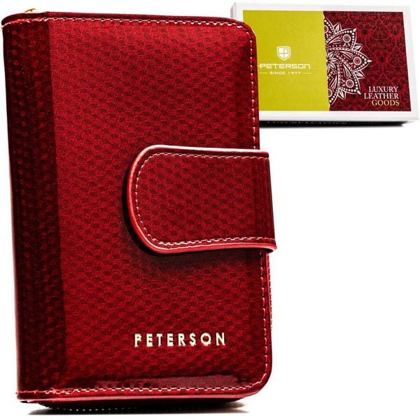 Portfel skórzany Peterson PTN 76115-SBR czerwony. Czerwone portfele damskie Peterson, bez wzorów, ze skóry. Za 97.99 zł.