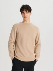 Bluza - beżowy. Brązowe bluzy męskie Sinsay, l, bez wzorów, z bawełny, bez kaptura. W wyprzedaży za 17.99 zł.