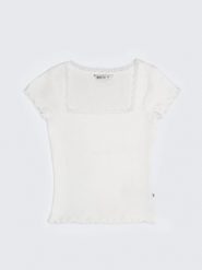 Koszulka damska w prążek z dekoltem caro Madlena 100. Białe t-shirty damskie Big Star, l, bez wzorów, z koronki, eleganckie, bez kołnierzyka. Za 69.99 zł.
