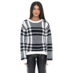 Bluza Leone 1947 Glam Winter Damen Karo Rundhalspullover z Logo-Etikett. Czarne bluzy damskie LEONE 1947 APPAREL, bez wzorów, z poliesteru, bez kaptura. W wyprzedaży za 206.29 zł.