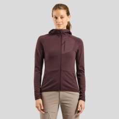 Bluza damska z kapturem Odlo Ascent Mid Layer Hoody Full Zip. Brązowe bluzy damskie Odlo, xs, bez wzorów, z kapturem. Za 528.99 zł.
