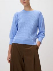 Sweter z bufiastym rękawem - jasnoniebieski. Niebieskie swetry damskie Reserved, l, bez wzorów, z dzianiny, bez kołnierzyka, bez ramiączek, bez kaptura. Za 99.99 zł.