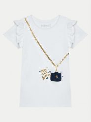 Guess Sukienka codzienna K5RK00 KA6W4 Biały Regular Fit. Białe sukienki dla dziewczynek Guess, z aplikacjami, z bawełny, bez ramiączek. Za 89.99 zł.