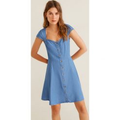 Mango - Sukienka Angel. Niebieskie sukienki damskie Mango, l, bez wzorów, z denimu, casualowe, bez kołnierzyka, bez ramiączek. W wyprzedaży za 99.90 zł.
