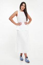 Spódnica lniana midi Beth ECOALF. Spódnice damskie Ecoalf, bez wzorów, midi. Za 529.00 zł.