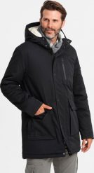 Kurtka męska Ombre Długa kurtka męska parka z kożuszkiem czarna V4 OM-JALJ-0181 M. Czarne kurtki męskie Ombre, m, bez wzorów, bez kaptura. Za 399.99 zł.