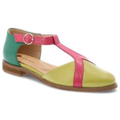 Sandały damskie Armodo, skórzane na płaskim obcasie zapinane sprzączką z zakrytą piętą, limonkowo-fuksjowe, 4245-35. Zielone sandały damskie Armodo, bez wzorów, bez obcasa, na płaskiej podeszwie, bez zapięcia. Za 269.00 zł.