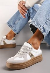 Szaro-Białe Sneakersy na Grubej Podeszwie z Ozdobnymi Przeszyciami Ysdole. Białe obuwie sportowe damskie Renee, bez wzorów, z materiału. Za 79.99 zł.