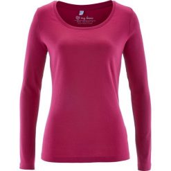 Shirt bawełniany z okrągłym dekoltem i długim rękawem bonprix jeżynowo-czerwony. Czerwone bluzki damskie bonprix, bez wzorów, z bawełny, bez kołnierzyka. Za 34.99 zł.