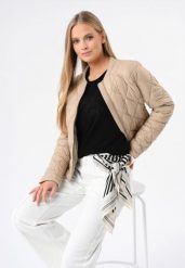 Krótka, pikowana kurtka J-MANOLA. Brązowe kurtki damskie Volcano, xxl, bez wzorów, z jeansu, bez kaptura. Za 249.99 zł.