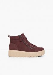 Sneakersy Jana z wysoką cholewką, na platformie. Czerwone obuwie sportowe damskie bonprix, bez wzorów. Za 279.99 zł.