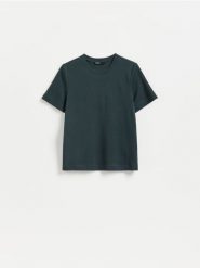 T-shirt z bawełny merceryzowanej - ciemnoszary. Szare t-shirty damskie Reserved, l, bez wzorów, z bawełny, bez kołnierzyka. Za 79.99 zł.