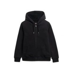 Damska bluza z kapturem zapinana na zamek Superdry Borg. Czarne bluzy damskie Superdry., bez wzorów, z wełny, z kapturem. Za 415.15 zł.